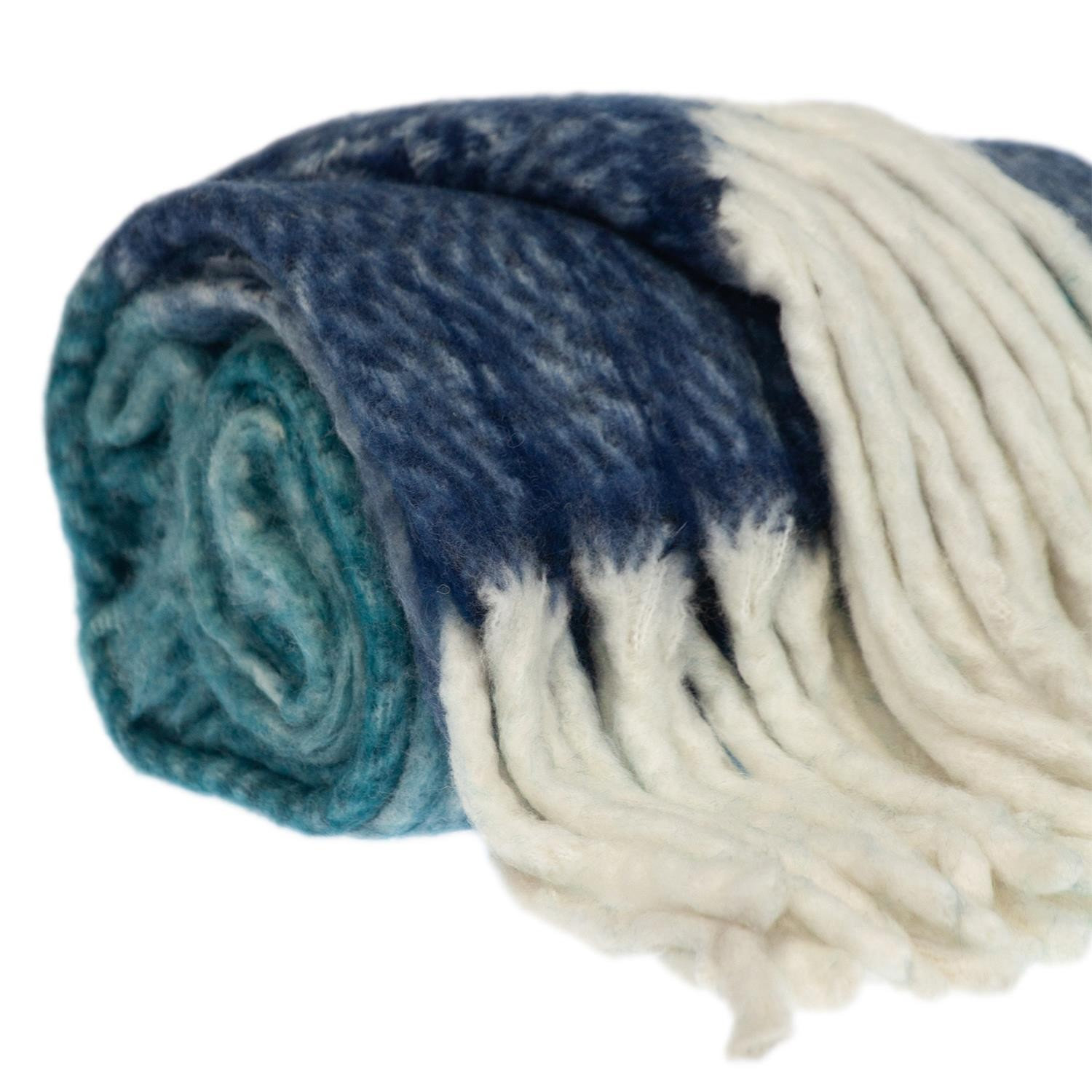 Ixia Knit Wool Throw Blanket, Blue