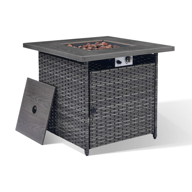 Betonia 30" Square Propane Gas Fire Pit Table, 55000 Btu All-Weather Wicker Fireplace For Patio Deck Garden Backyard, Gray