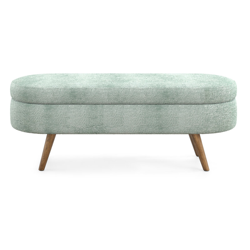 Ottoman Oval Storage Bench,Rubber Wood Legs, Gray (43.5"X16"X16") Cyan, Cyan, Brown