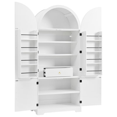 Grand garde-manger arqué avec 8 tablettes de porte réglables, conception cannelée et tiroir caché pour un rangement polyvalent