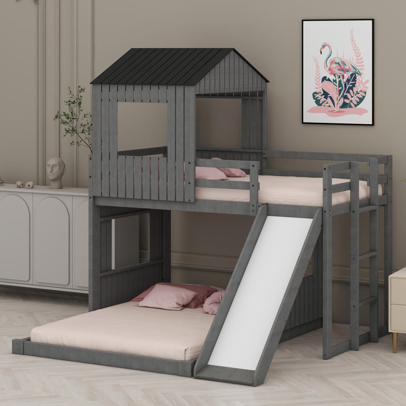 Lit superposé en bois, Gris antique