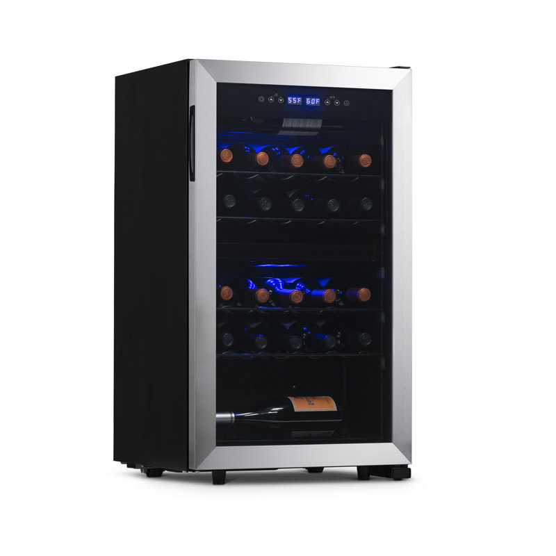 Newair 28 Bottle Dual Zone Freestanding Wine Fridge in Stainless Steel, 28 Bottle