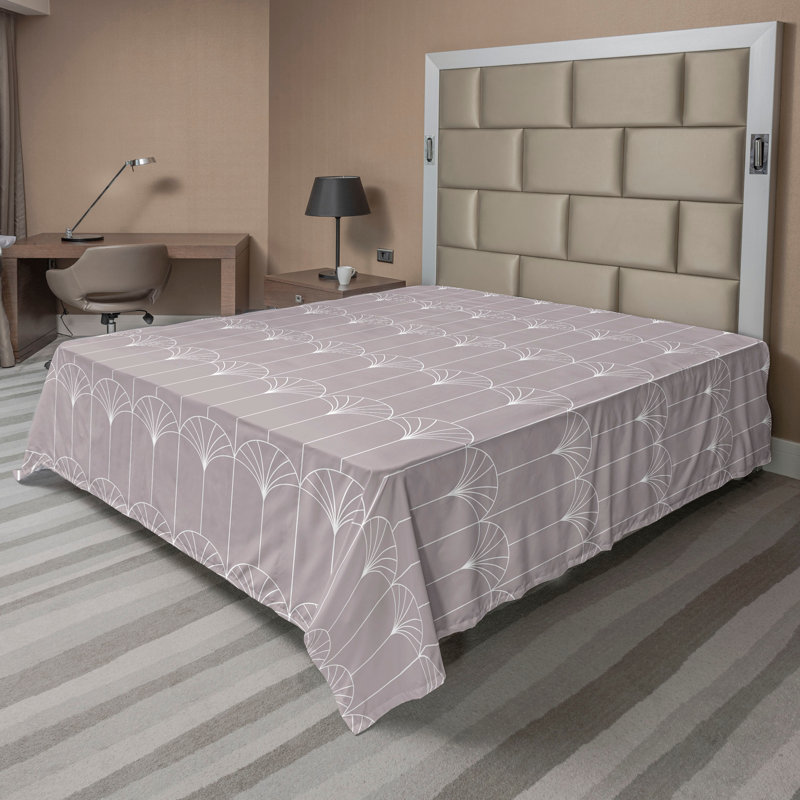 Polyester Floral Flat Sheet, California King Flat Sheet, Warm Taupe/White