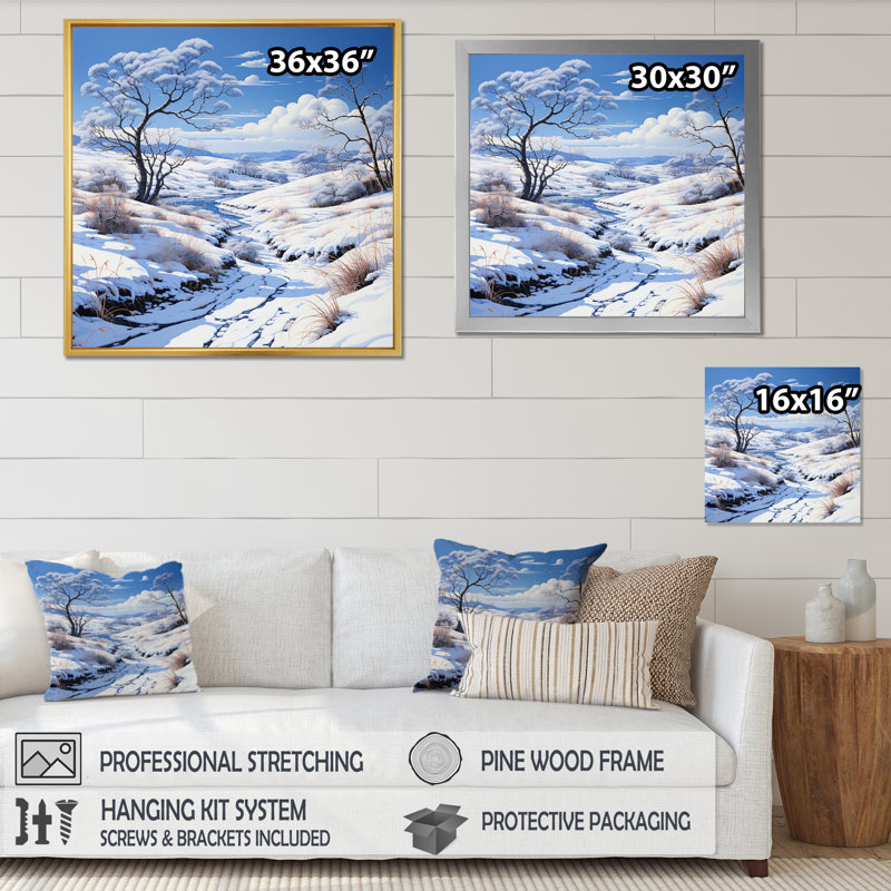 Snow Winters Solitude IX - Landscapes Wall Art Living Room, Cadre simple blanc, H 16 po x l 16 po x P 1 po