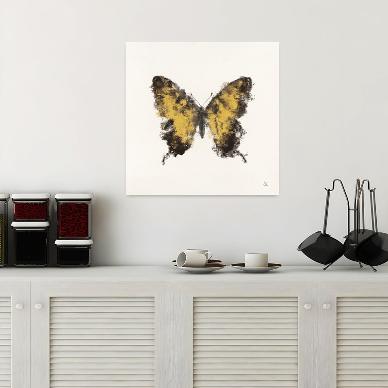 Golden Wings I, art contemporain papillon, H 18 po x l 18 po