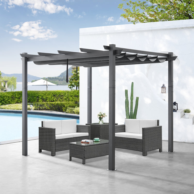 10 Ft. W X 10 Ft. D Aluminum Pergola with Canopy, Gray