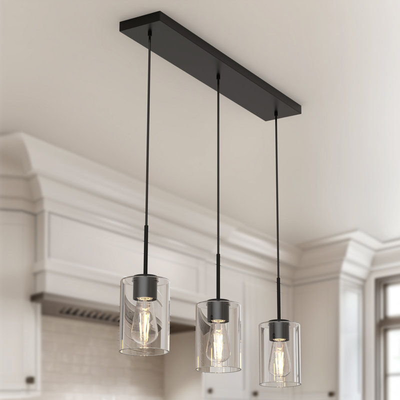 Luminaire suspendu pour îlot de cuisine 3 lumières Agnella, Clair