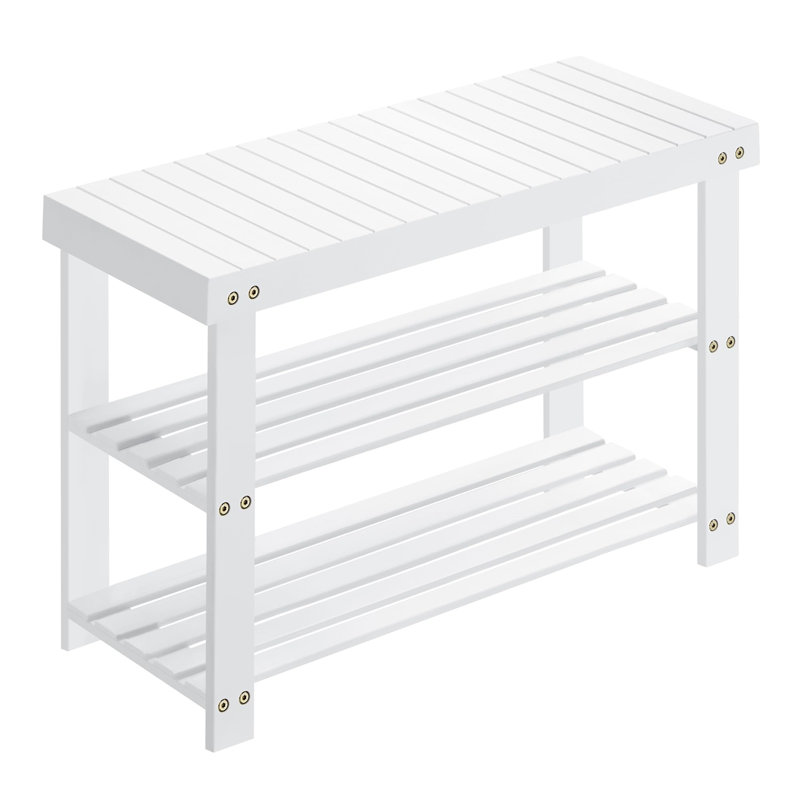 8 Pair Stackable Shoe Storage Bench, White