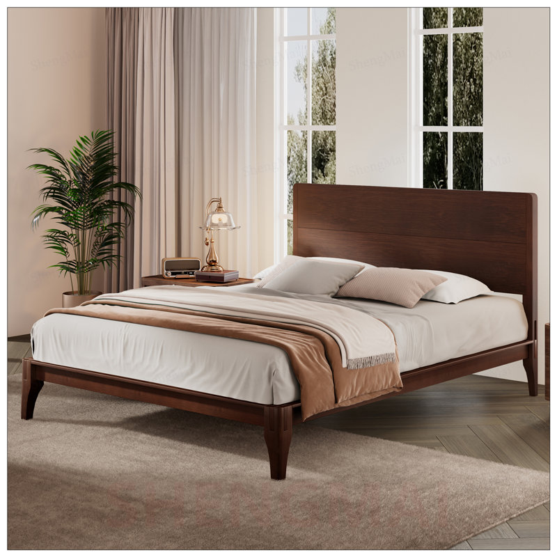 Lit plateforme moderne en bois de bambou de taille moyenne de 12 pouces avec support en lattes de bois, aucun sommier requis, assemblage facile