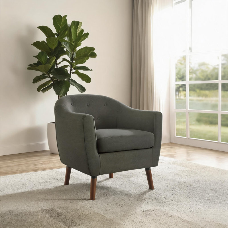 Fauteuil rembourré en bois massif Mid-Century, Gray