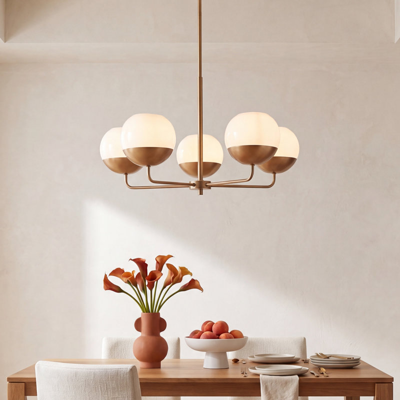 Avoca 5 - Light Steel Dimmable Modern Linear Chandelier, Satin Brass