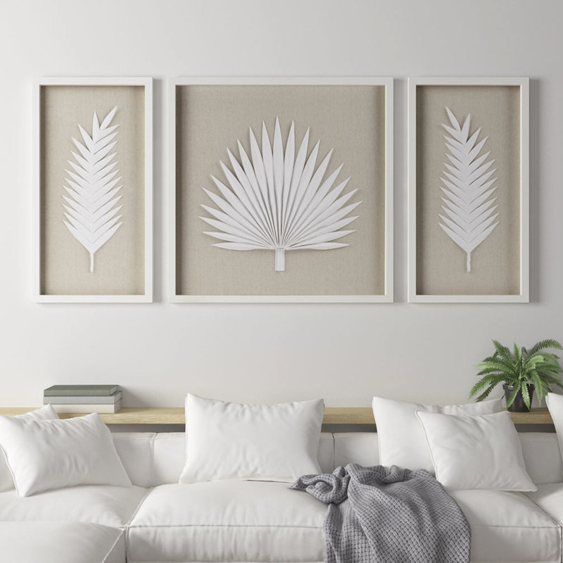 3 Rice Paper Leaves Art - Handmade Detail Indoor Hanging Decor Wall Frame Indoors
