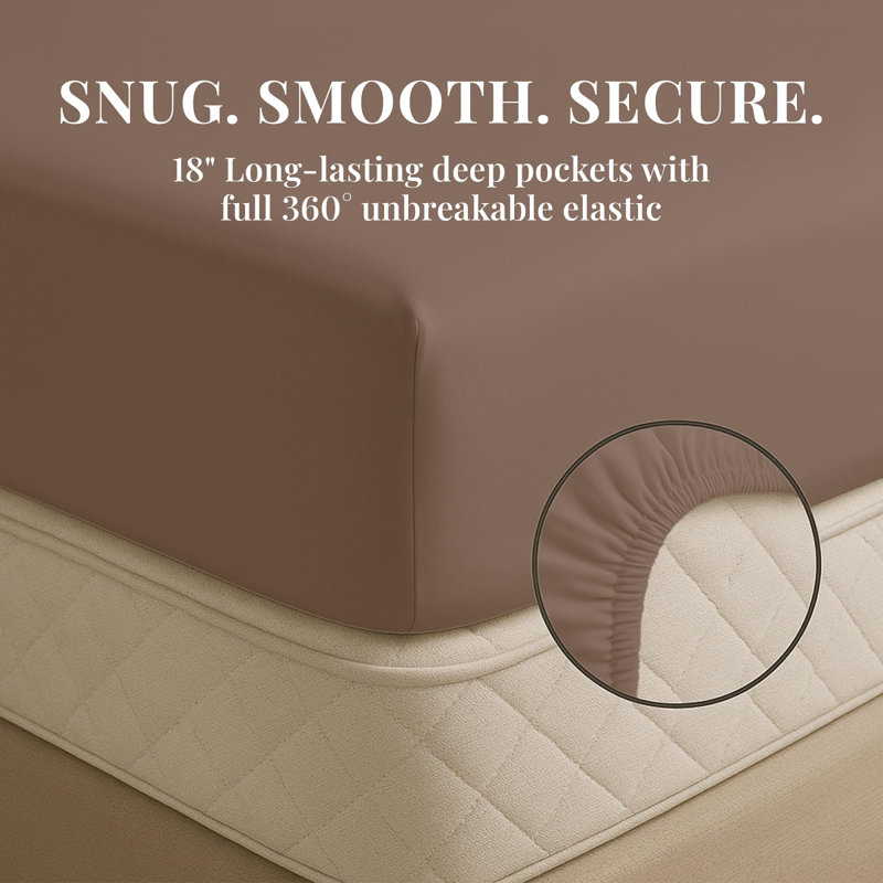 Premium Rayon From Bamboo Blend Sheet Set With Deep Pockets, Cooling and Breathable, Mocha