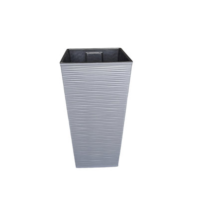 Bac à fleurs carré en plastique gris de style moderne 22,4 po H Lamela avec tablette amovible