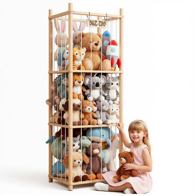 Organisateur de peluche en bois avec cordes élastiques, zoo pour animaux à installation facile