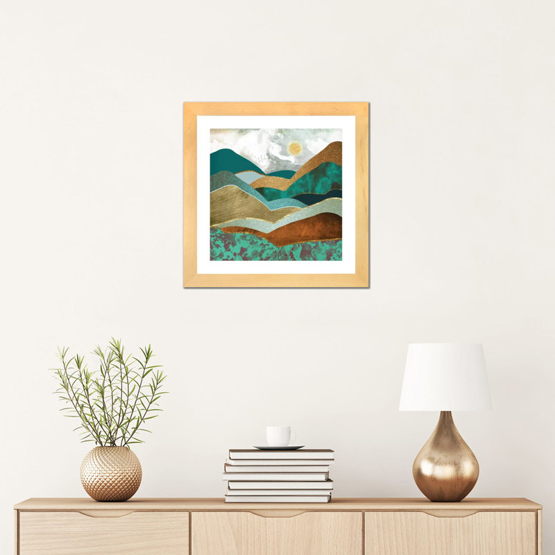 Golden Hills - impression d'art graphique, Toile avec cadre en bois beige, Blanc, H 16 po x l 16 po x p 1 po