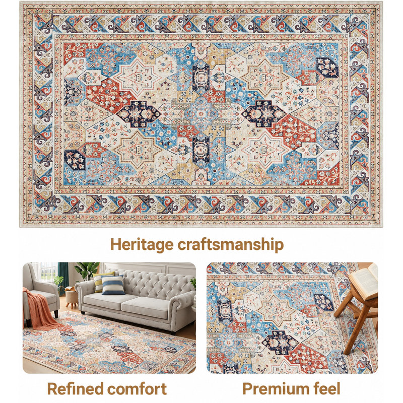 Aspire Homeware Vintage Geometric Area Rug, Rectangle 40 x 60 cm