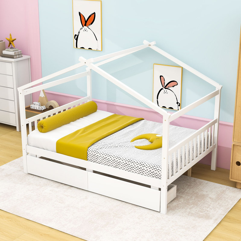 Ashiyah Full Storage Canopy Bed with Two Drawers , White