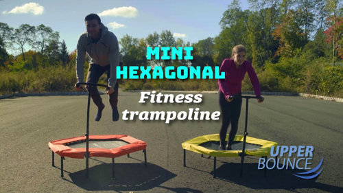 Upper Bounce 50 inch Hexagonal Fitness Mini-Trampoline - T-Shaped  Adjustable Hand Rail-Gre