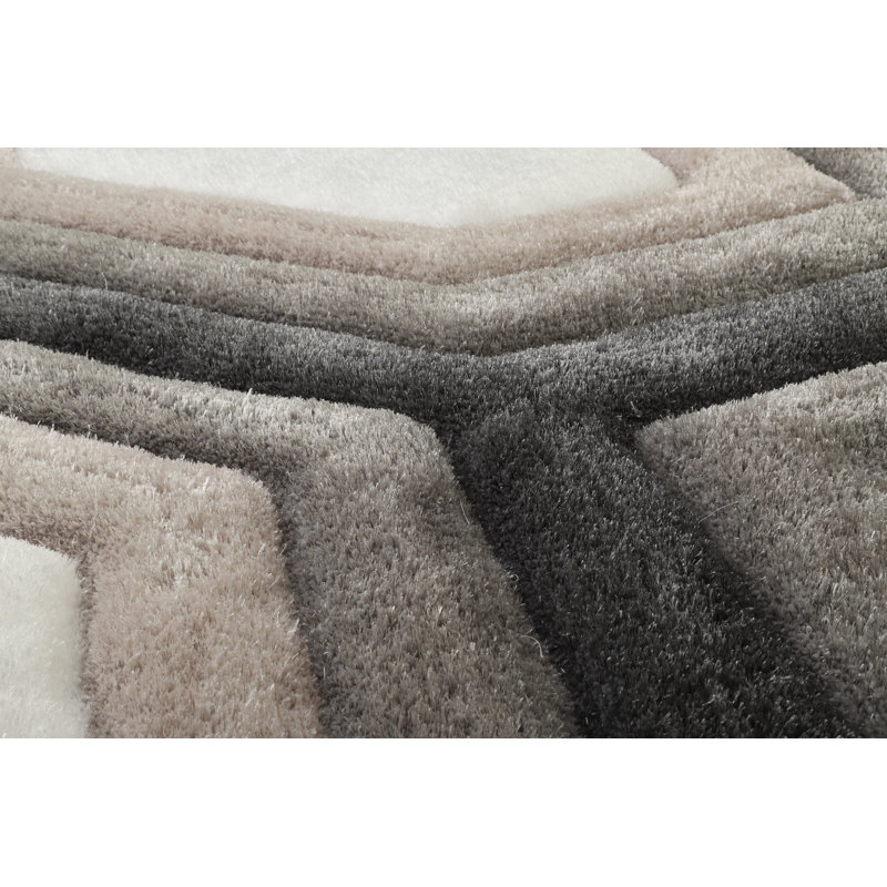 Tapis géométrique blanc / gris / noir Gretchen, Rectangle 5 pi x 7 pi