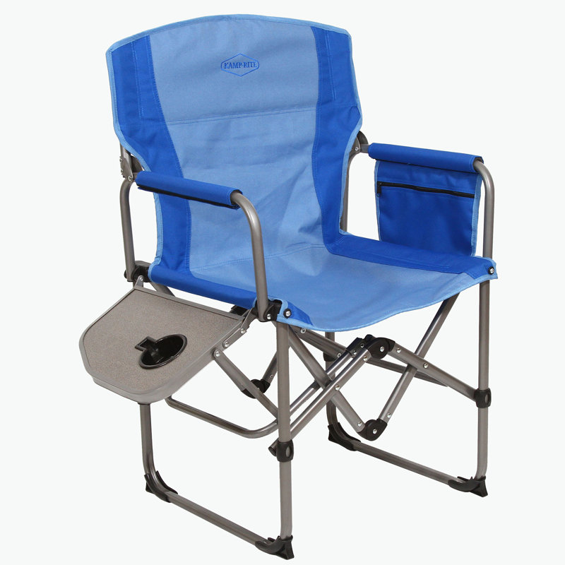 Kamp-Rite Compact-Fold Director's Chair with Side Table & Cup Holder, Blue