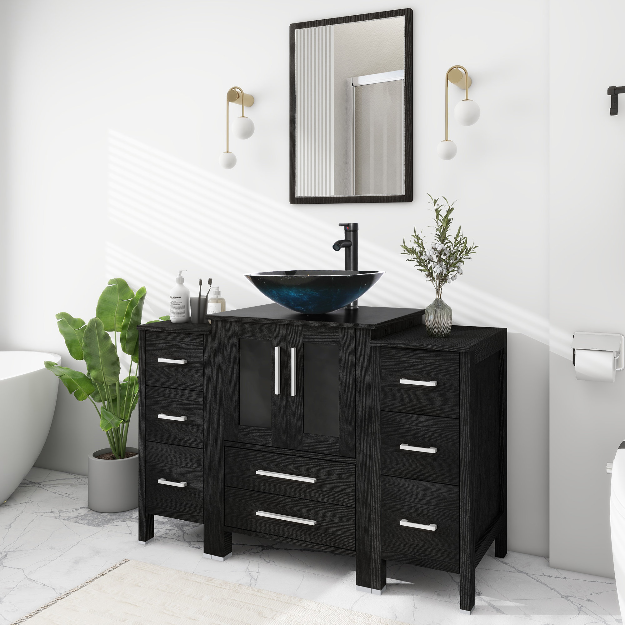 ECLIFE 48" Freestanding Bathroom Vanity Set with Mirror, Sink, Faucet, Drain & Reviews | Wayfair