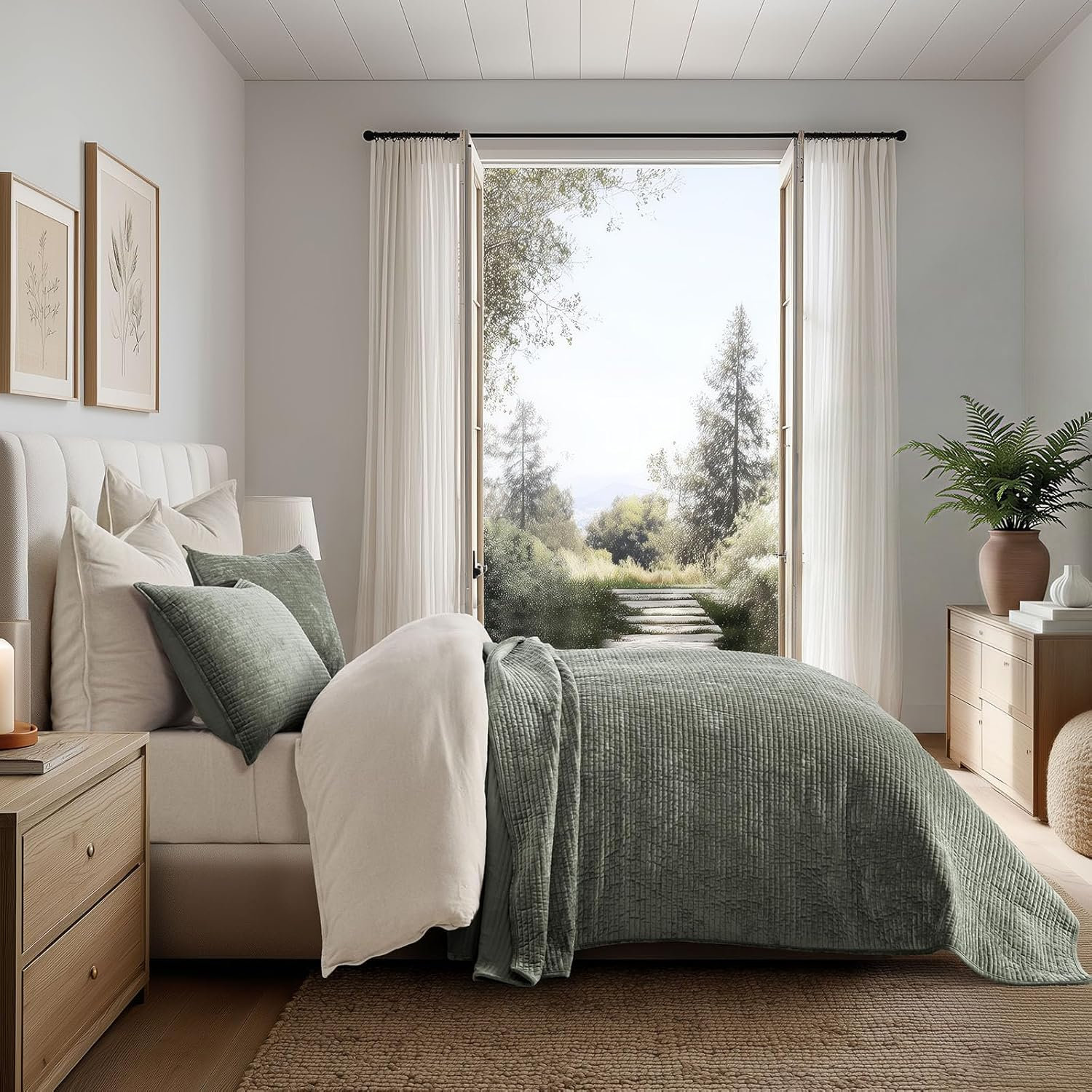 Velvet Quilt Set, Queen, Dried Thyme