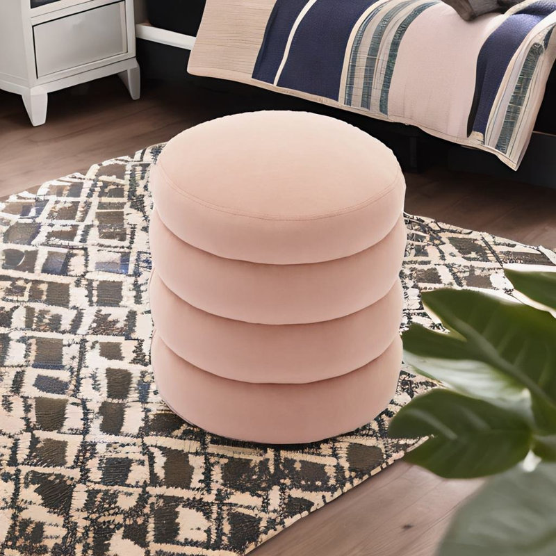 Repose-pieds blanc rond pour la maison, Velours rose