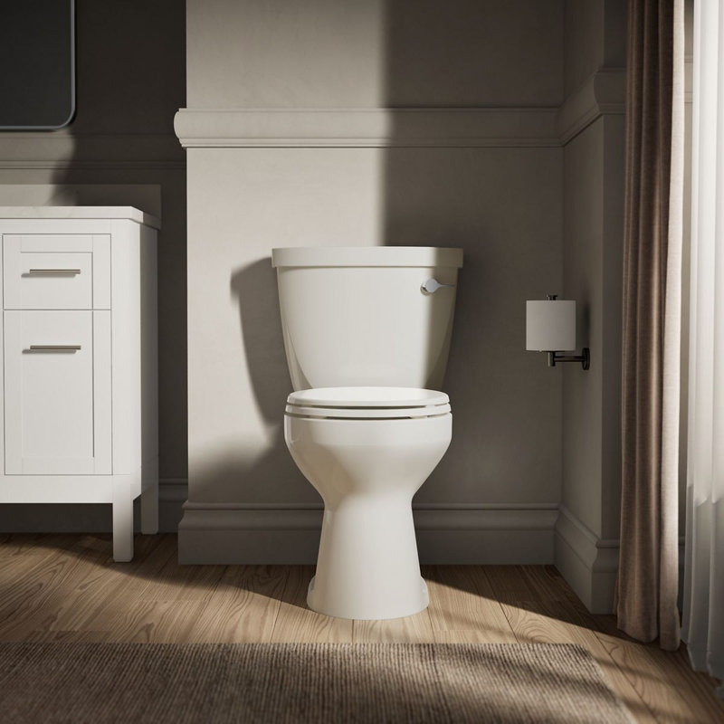 Cimarron® 1.28 GPF Water Efficient Round Two-Piece toilet (Seat Not Included), Biscuit, Left-Hand