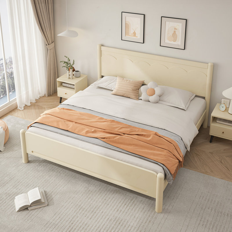 Structure de lit moderne en bois, Beige, Très grand
