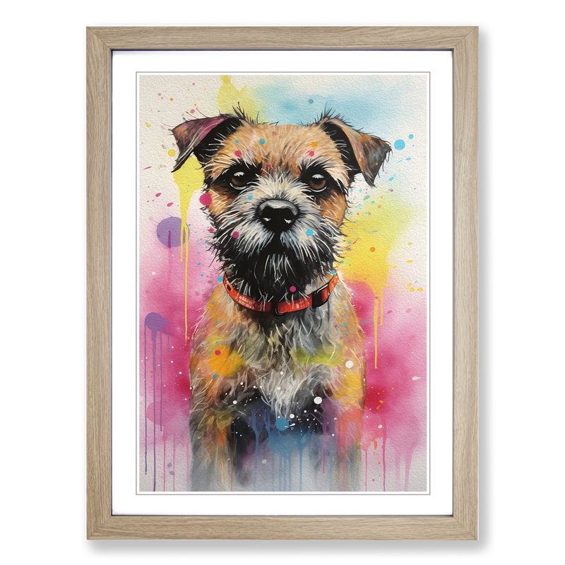 Border Terrier Informel No.3 - Single Picture Frame Print on Wood, Oak Framed, 34cm H x 25cm W x 2cm D