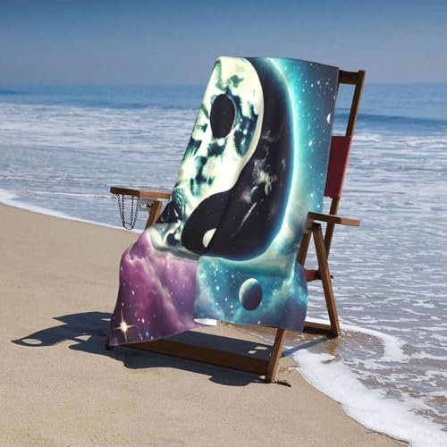 Grande serviette de plage en microfibre Moon Yin Yang Galaxy, 32 x 63 po, ainsi qu'un sac en toile de style chinois gratuit inclus