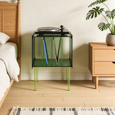 Green Acrylic Record Player Stand 2‑tier Acrylic Audio Stand Floor‑standing Record Storage Holder for Living Room Bedroom