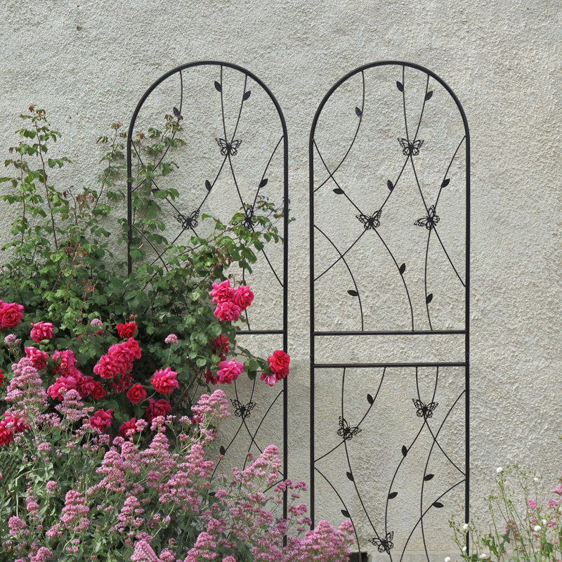 Paquet de 4 treillis de jardin en métal 71 po x 19,7 po antirouille pour plantes grimpantes, support à fleurs extérieur papillon noir