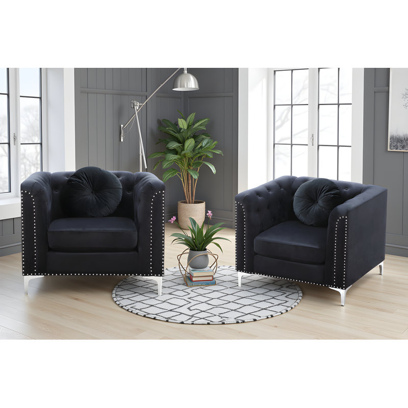 Ensemble de 2 chaises en velours Colmar, Noir