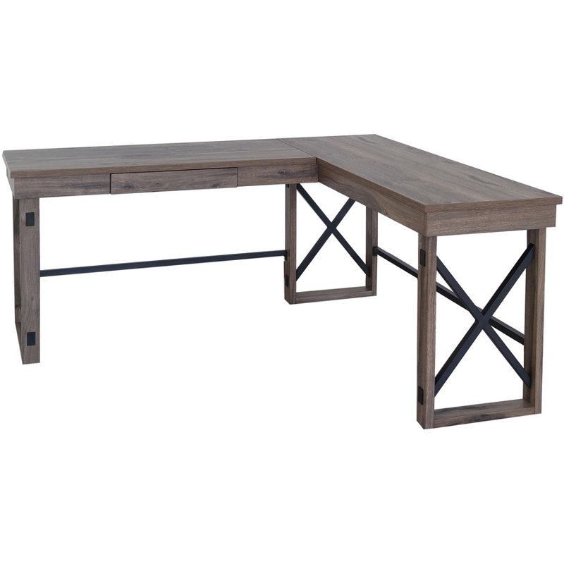 67'' Gray Wood L-Shaped Writing Desk with Drawer