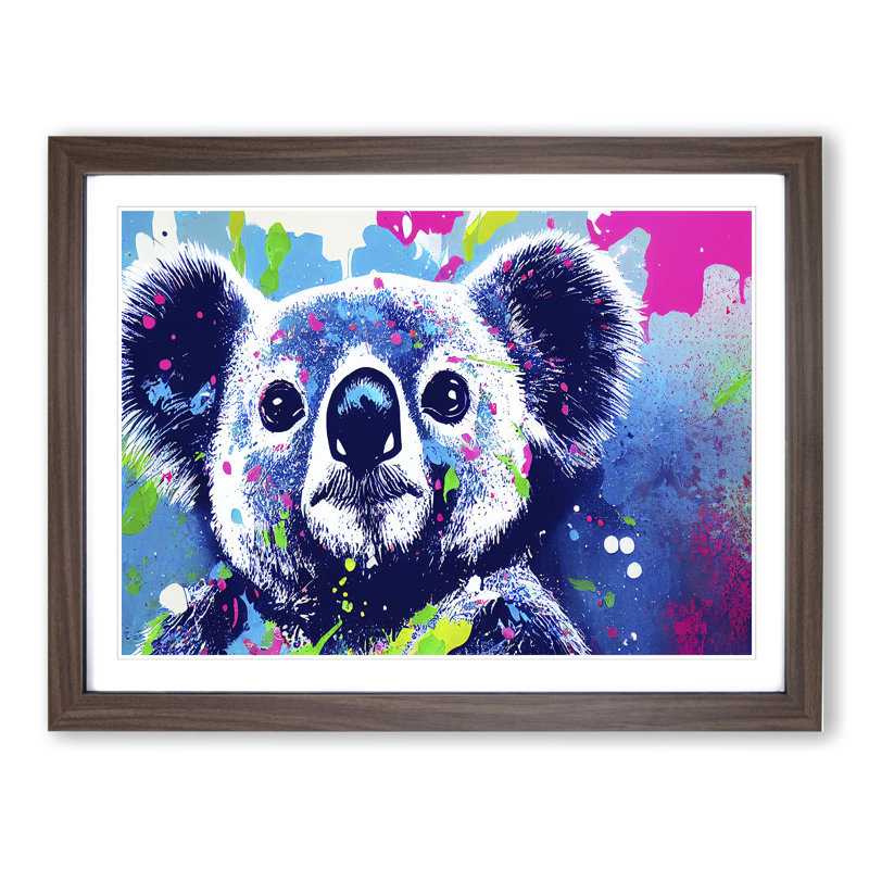 Koala Bear Splashed 1 Piece Single Picture Frame Wall Art, 46cm H x 64cm W x 2cm D, Walnut