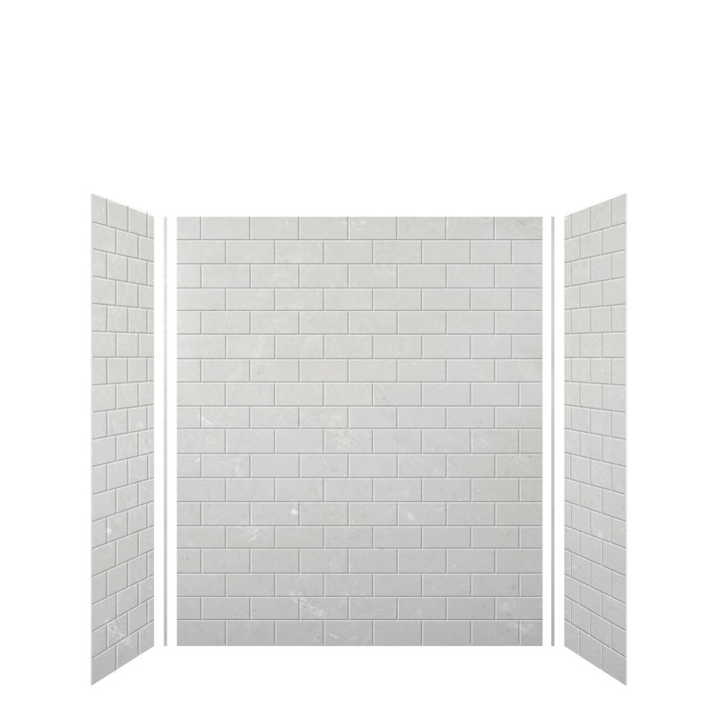 Lunar Gray Solid Surface Subway Tile Shower Wall Kit, 72" x 60"