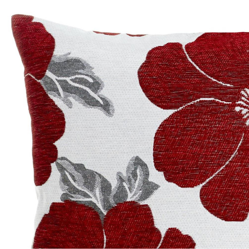 Darionte Poppy Chenille Cushion Cover with Filler Pad, Red, 45 cmH x 45 cmW