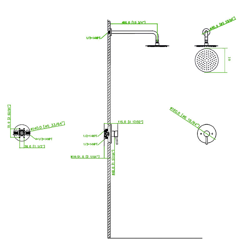 Wall Mounted Shower Faucet With Included Valve - Solid Brass For A Rewarding Resilient Satisfying
