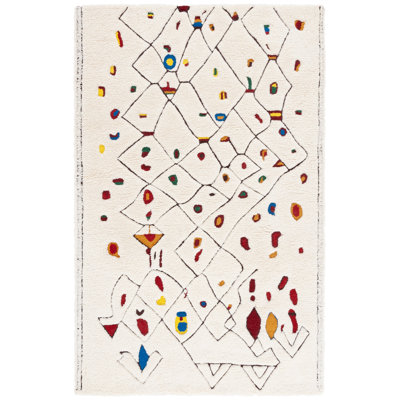 Kaloudis 922 Hand Tufted Wool/Cotton Abstract Indoor Use Only Rug in Ivory/Red