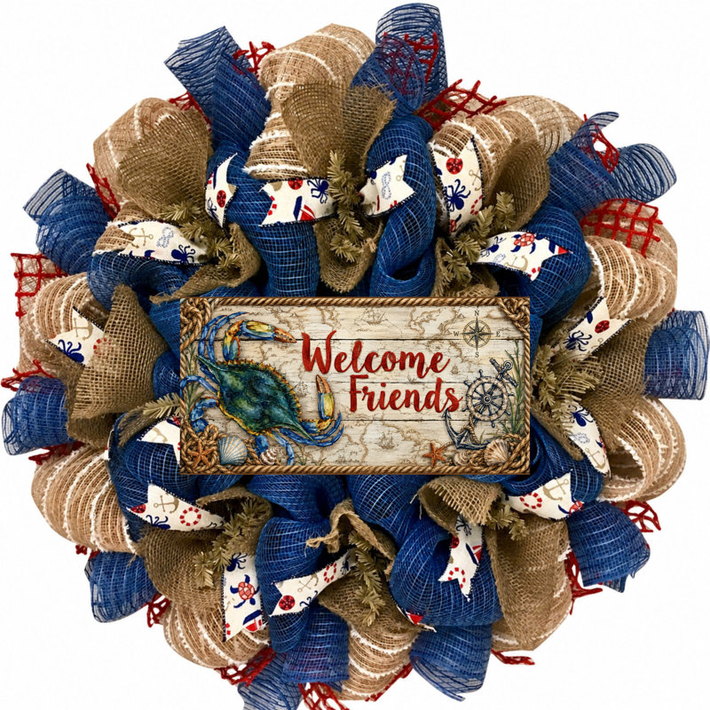 Couronne nautique avec crabe Welcome Friends