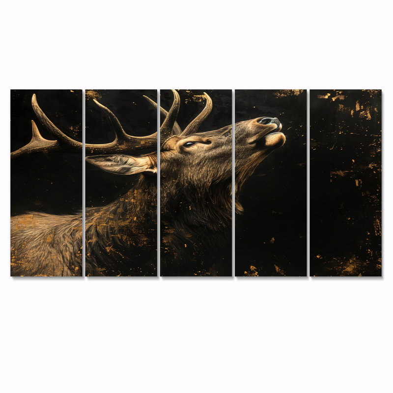 Portrait de cerf noir et or - ensemble de décorations murales animaux cerf, H 28 po x l 60 po