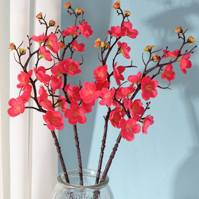 Branches de fleurs de cerisier artificielles, tige en soie de prune de 62 cm de long avec bourgeons, abricot japonais réaliste pour décoration de mariage, ensemble de 4