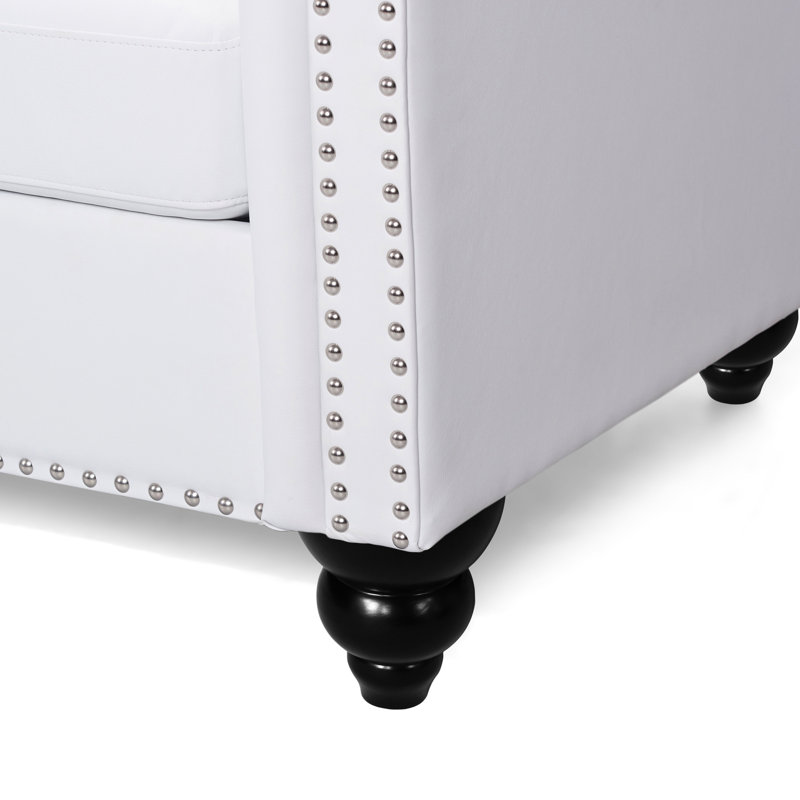 Canapé trois places blanc tendance, avec revêtement et assise basse pour un salon à la fine pointe de la mode, 211 cm (l) x 81 cm (p) x 66 cm (h), revêtement en polyuréthane, style classique.
