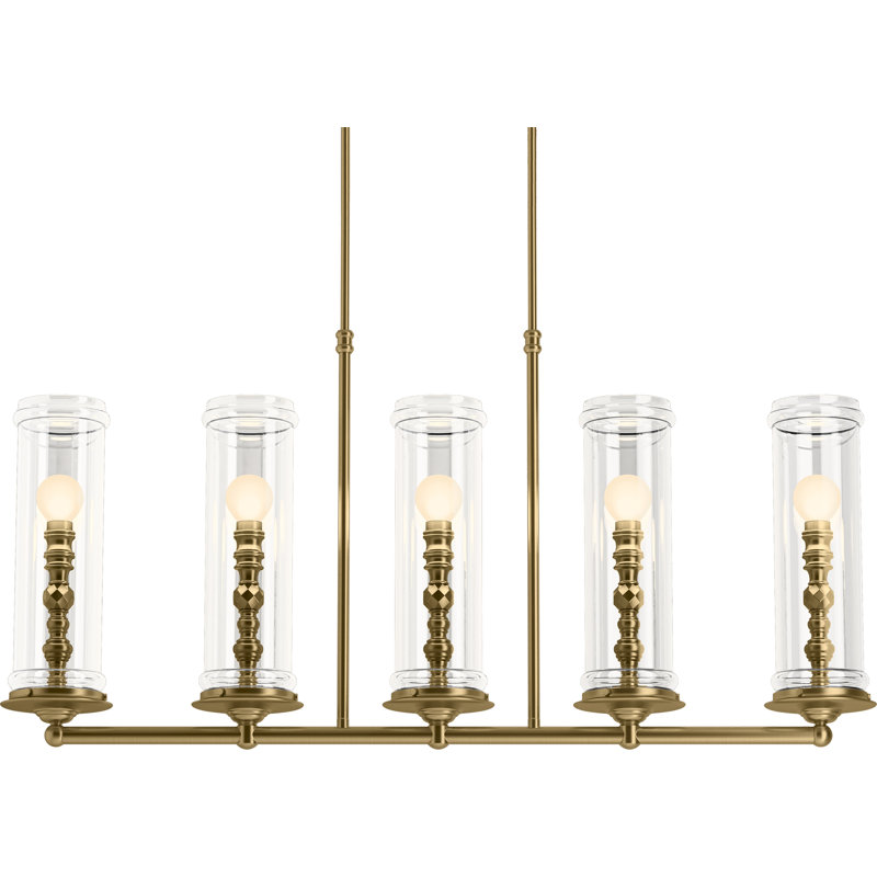 5 - Light Kitchen Island Rectangle Chandelier, Modern Brushed Gold