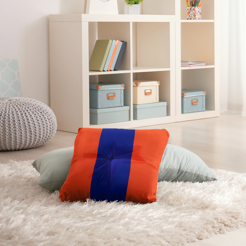  Coussin de sol touffeté, 26 po x 26 po, Orange / Bleu