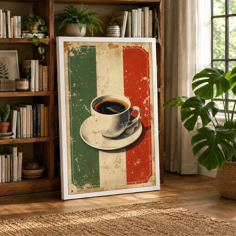 Italian Coffee Retro - Wrapped Canvas, 36x24 - 91.4 x 61.0 cm, Ochre Border