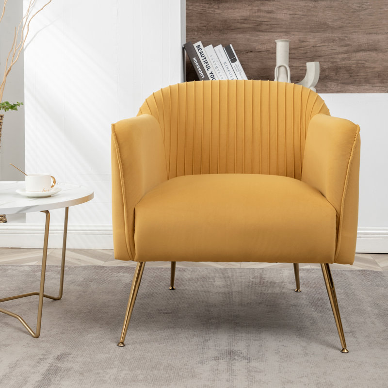 Raziye Velvet Barrel Chair, Mustard Yellow