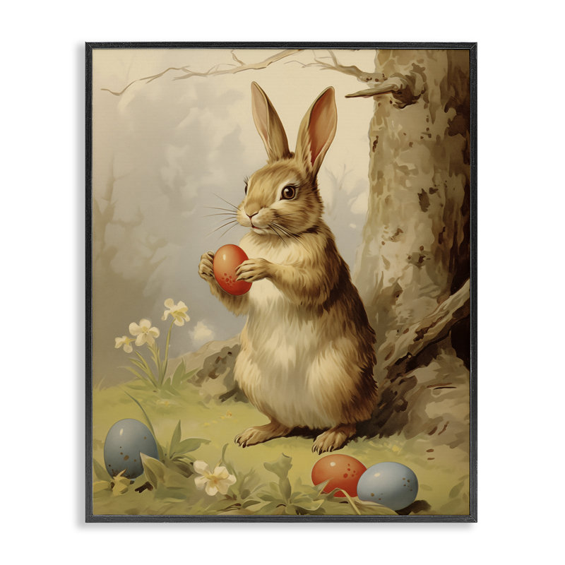 Lapin de Pâques dans l'art de la giclée, conçu par Arlington Prints, H 20 po x l 16 po, Giclée encadrée noir minuit